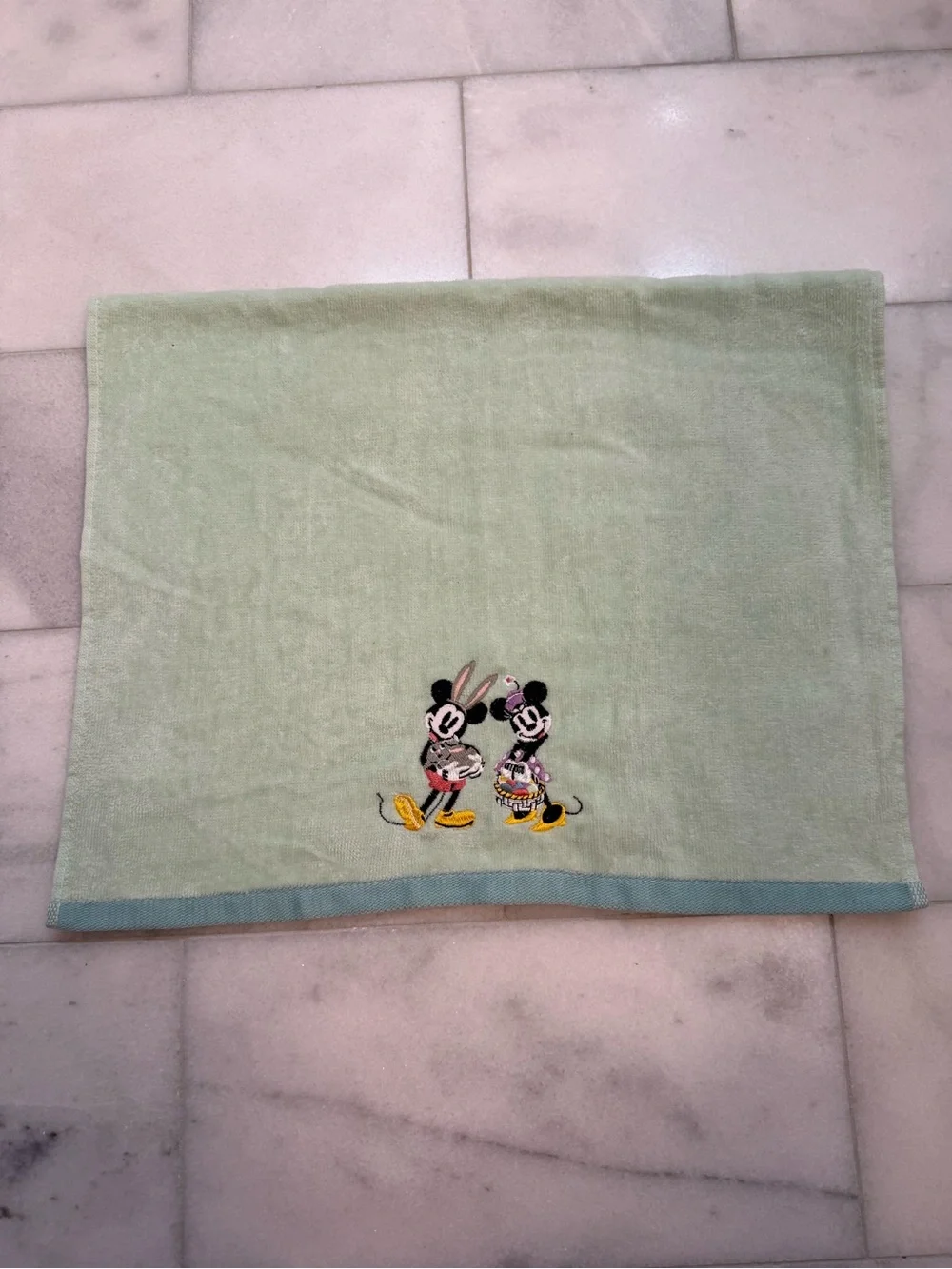 Disney Easter Hand Towel with Embroidered Mickey & Minnie. NWOT.